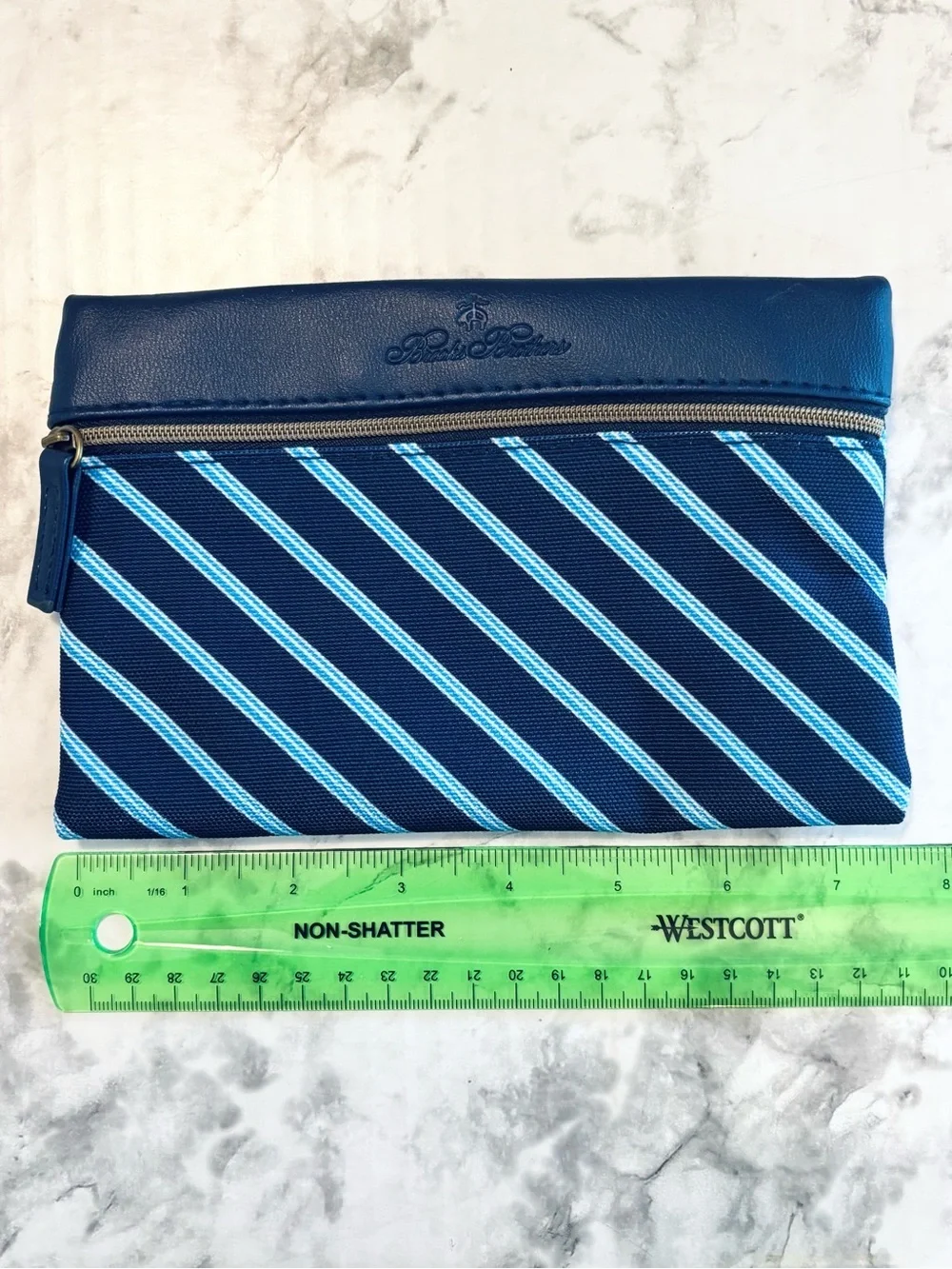 Brooks Brothers United Airlines Zippered Pouch Makeup Bag Navy Blue Striped